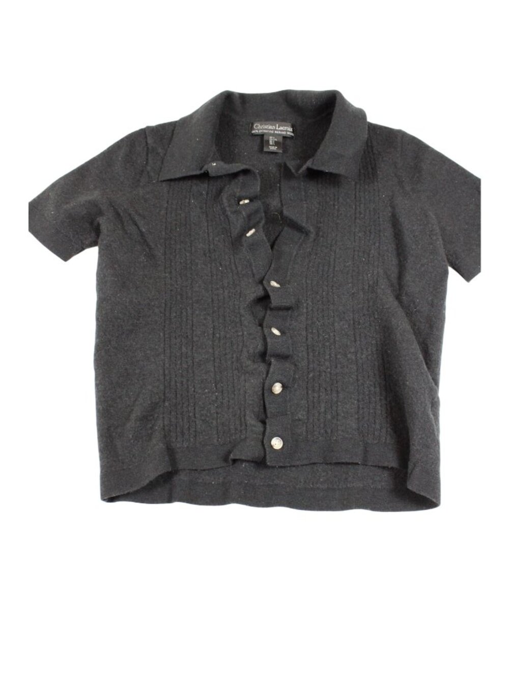 Christian Lacroix Black Ruffled Button-Up Merino Wool